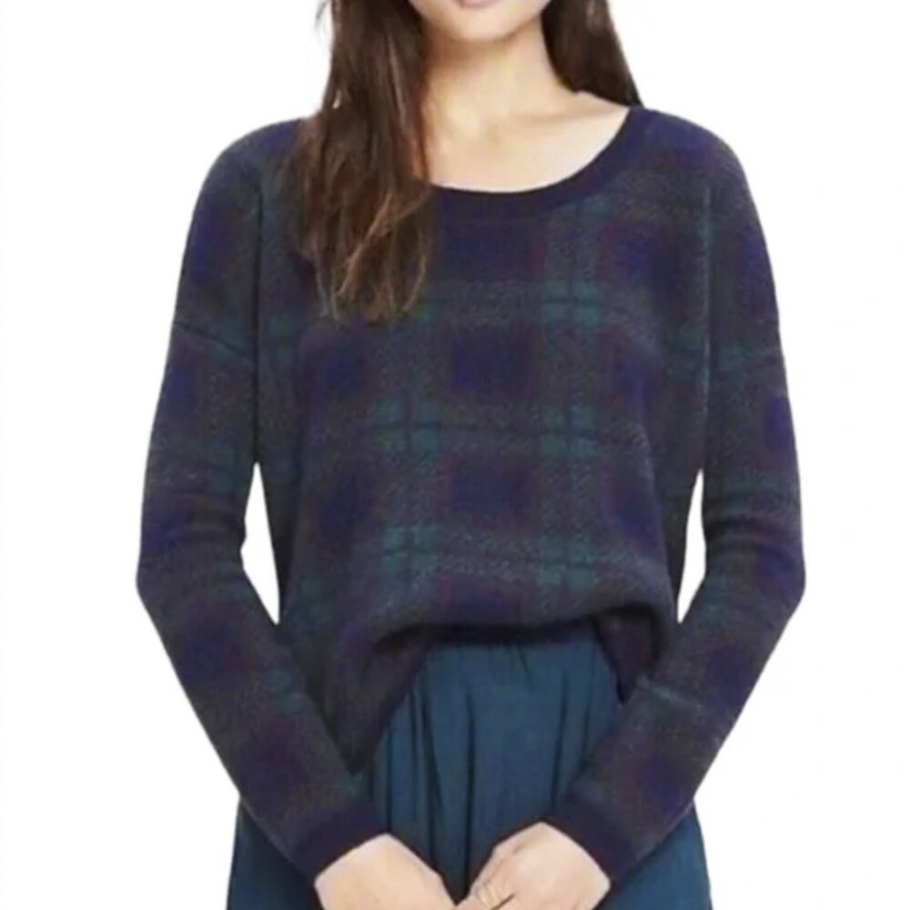 Madewell Tartan Mohair Alpaca Wool Blend Plaid Navy Green Sweater Size XS